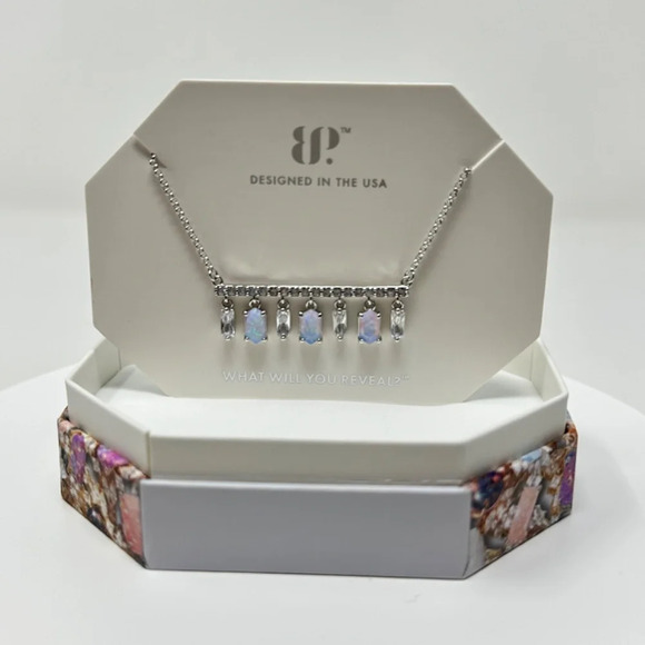 Bomb Party October 2024 Frosted Fire Opal A Beautiful Bar Necklace RBP8294 NWT - Picture 3 of 4